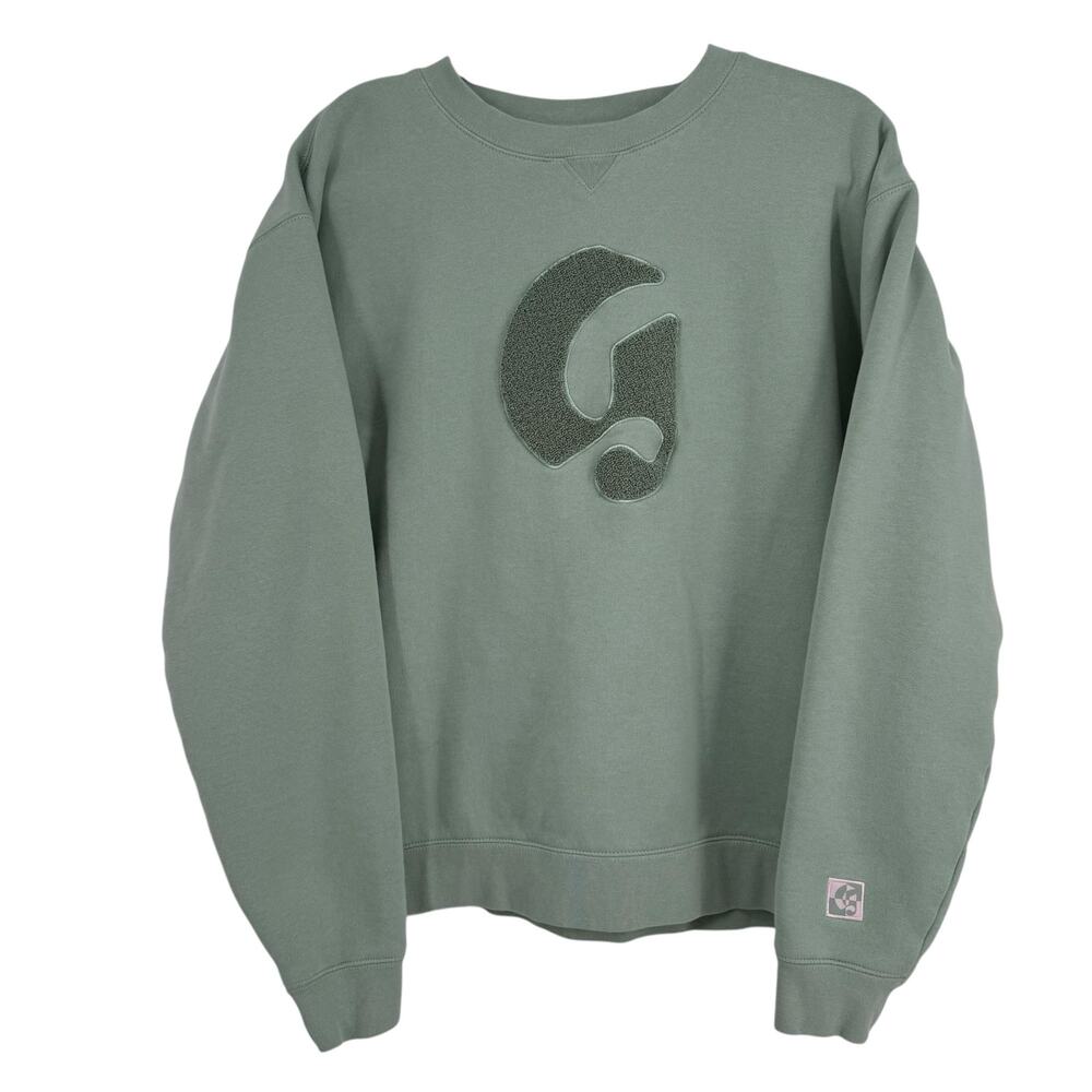 Glossier Boston Pullover Crewneck Sweatshirt L Isabella Green‎ Spellout Logo